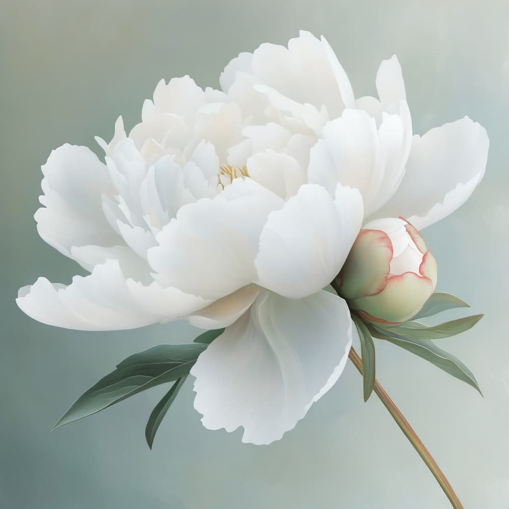 Elegant White Peony Bloom by Bilge Paksoylu — canvas wall art