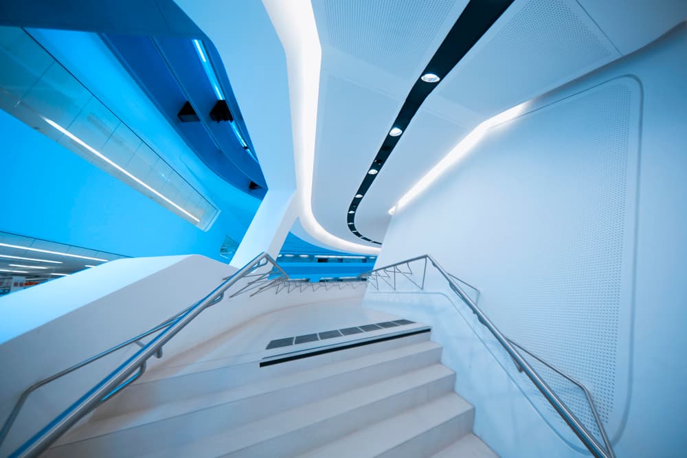 Futuristic Blue Architecture by Dr. Roland Shainidze — canvas wall art