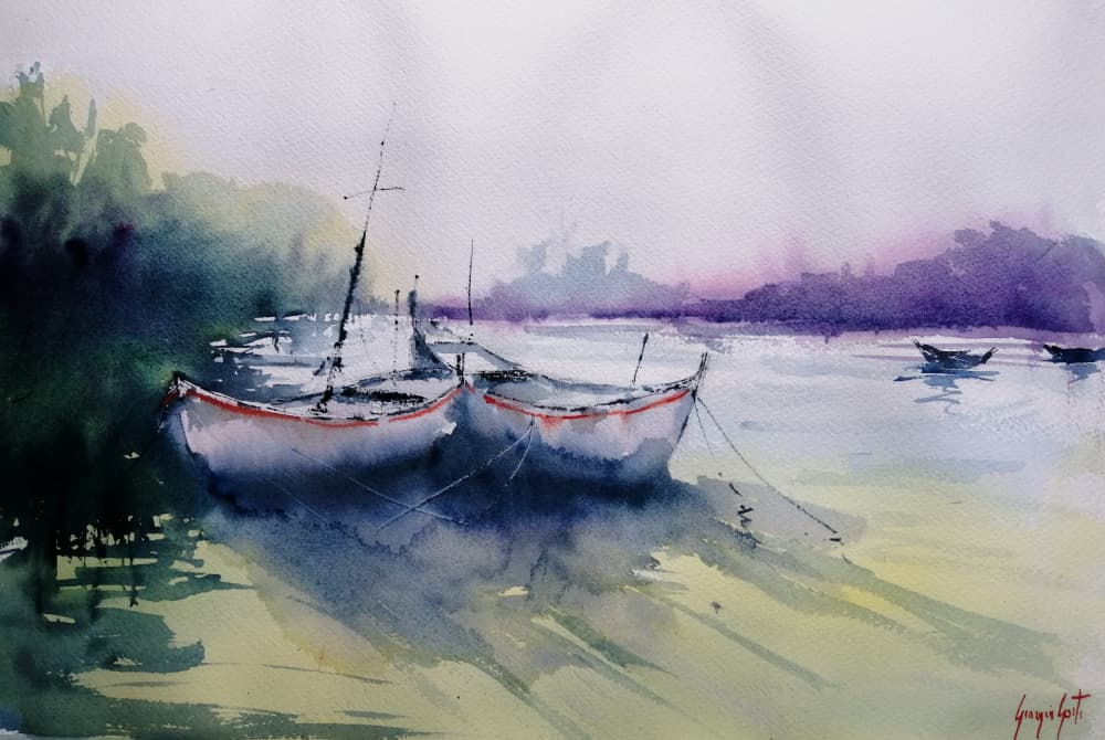 Misty Morning Boats by Giorgio Gosti — canvas wall art