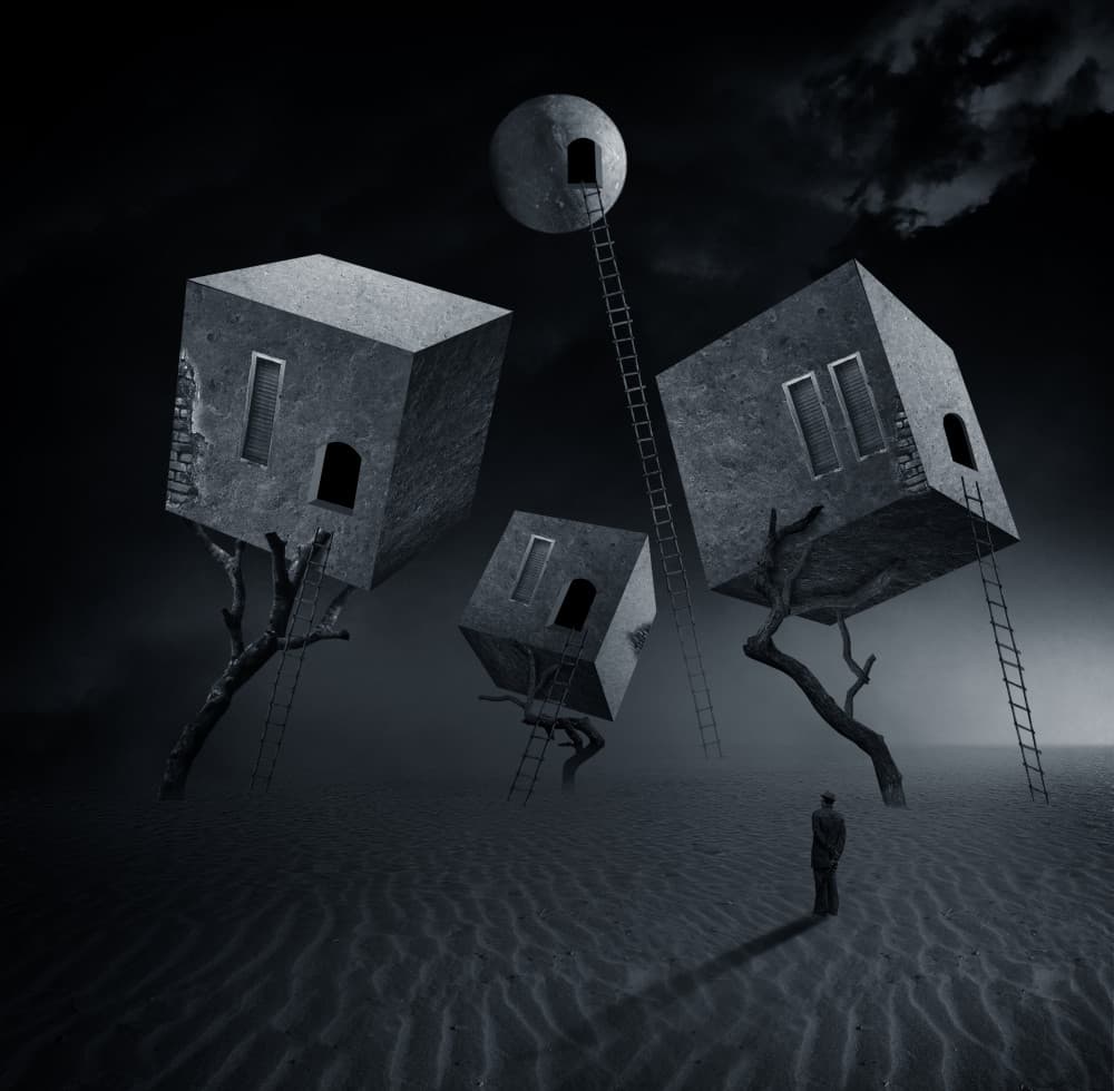 Floating Houses Desert Dream by Hari Sulistiawan — canvas wall art