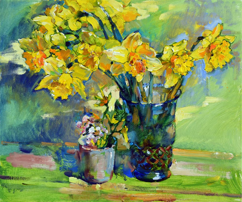 Sunny Daffodil Still Life by Andrii Kutsachenko — canvas wall art