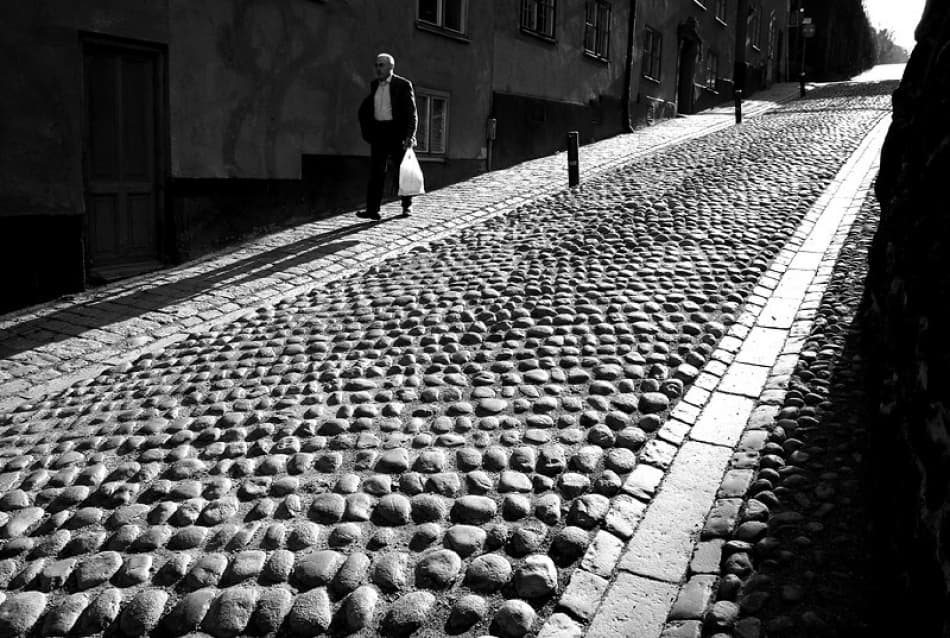 Old Man Cobblestone Walk by Bror Johansson — canvas wall art