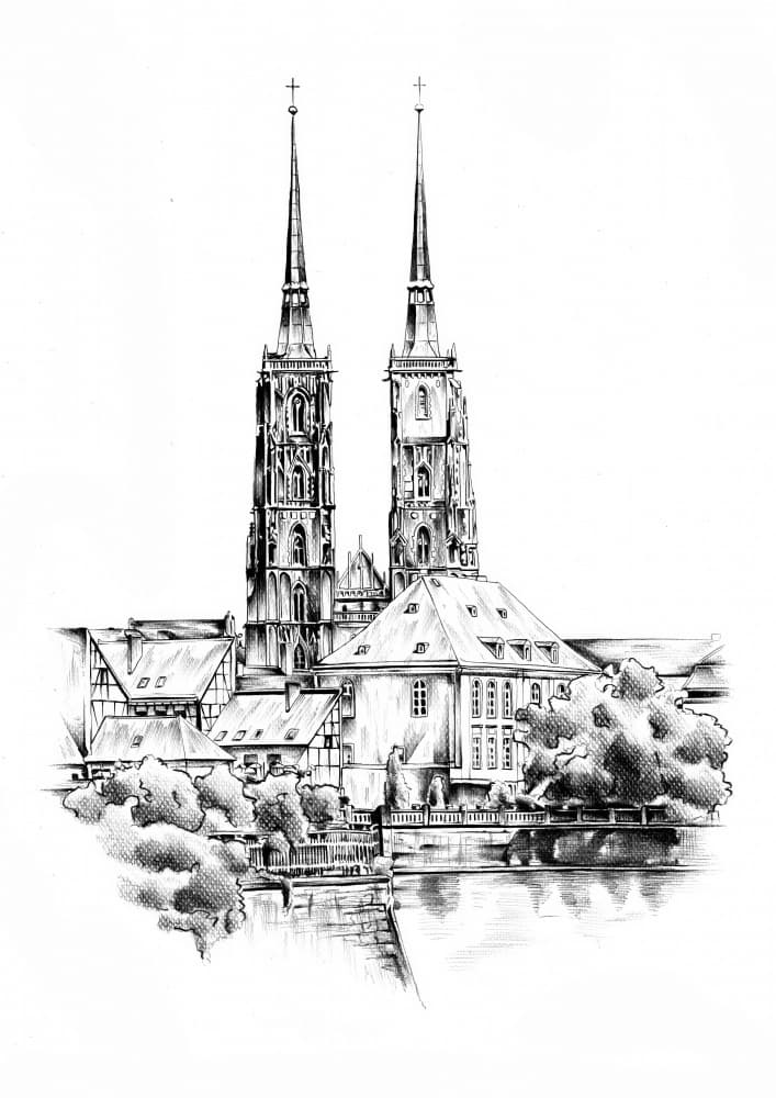 Wrocław Cathedral Riverside by Kulik — canvas wall art