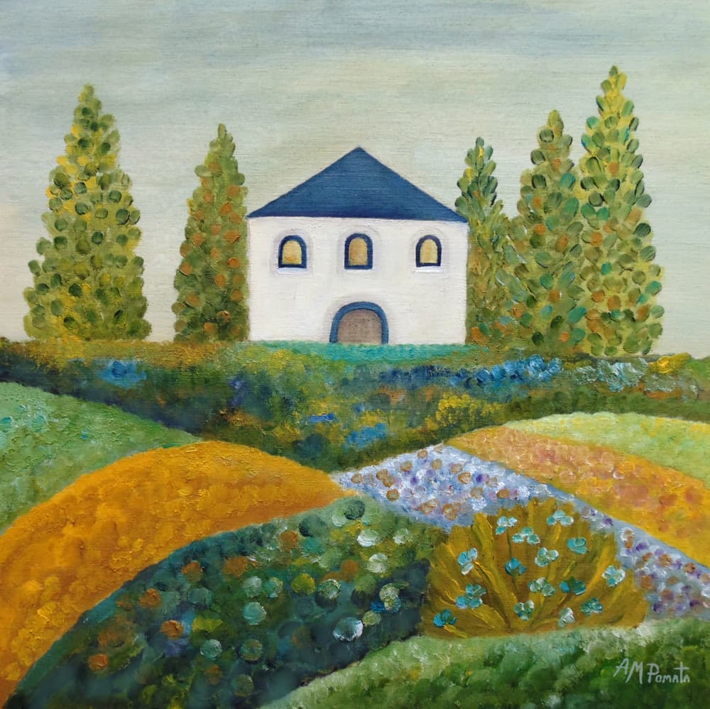 Blue Roof Countryside Home by Angeles M. Pomata — canvas wall art