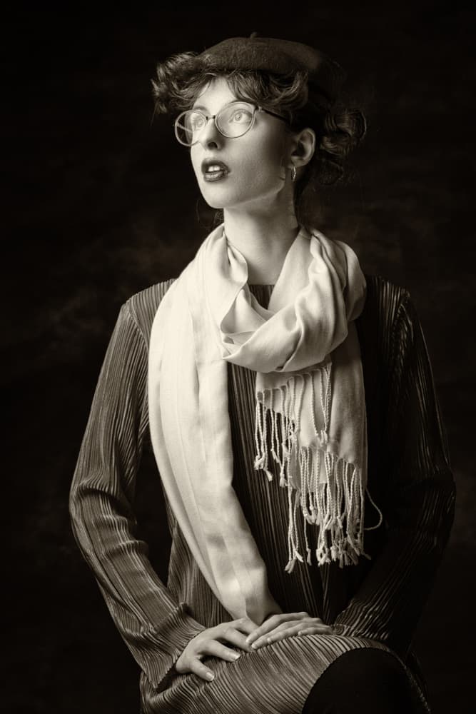 Pensive Woman In Beret by Jan Slotboom — canvas wall art