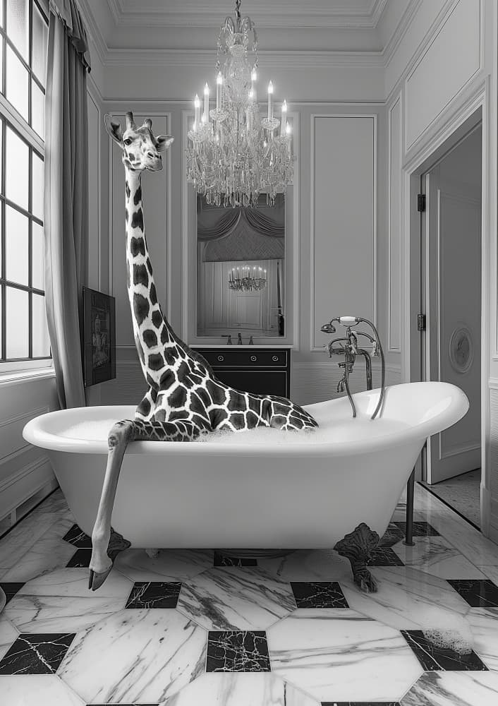 Surreal Giraffe Bath by Niky Rahner — canvas wall art