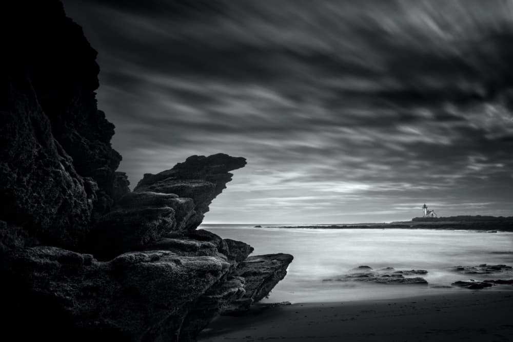 Black and White Coastal Lighthouse by av peteghium — canvas wall art