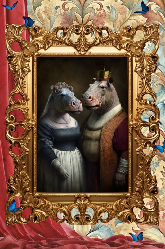 Royal Hippo Couple by Sue Skellern — canvas wall art