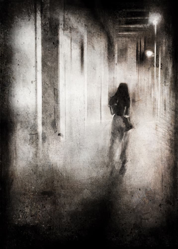 Shadowy Hallway Figure by Lammakmak — canvas wall art