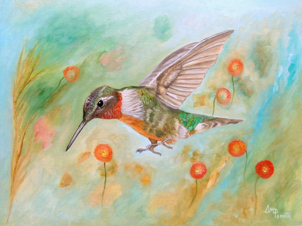 Vibrant Garden Hummingbird by Angeles M. Pomata — canvas wall art