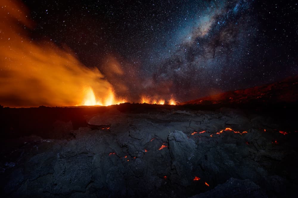 Volcano Erupts Under Stars by Barathieu Gabriel — canvas wall art
