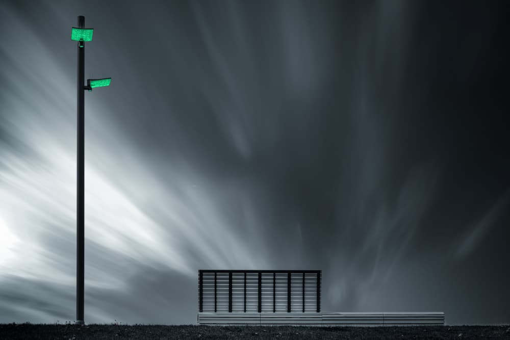 Green Lights Dramatic Sky by Jürgen Muß — canvas wall art