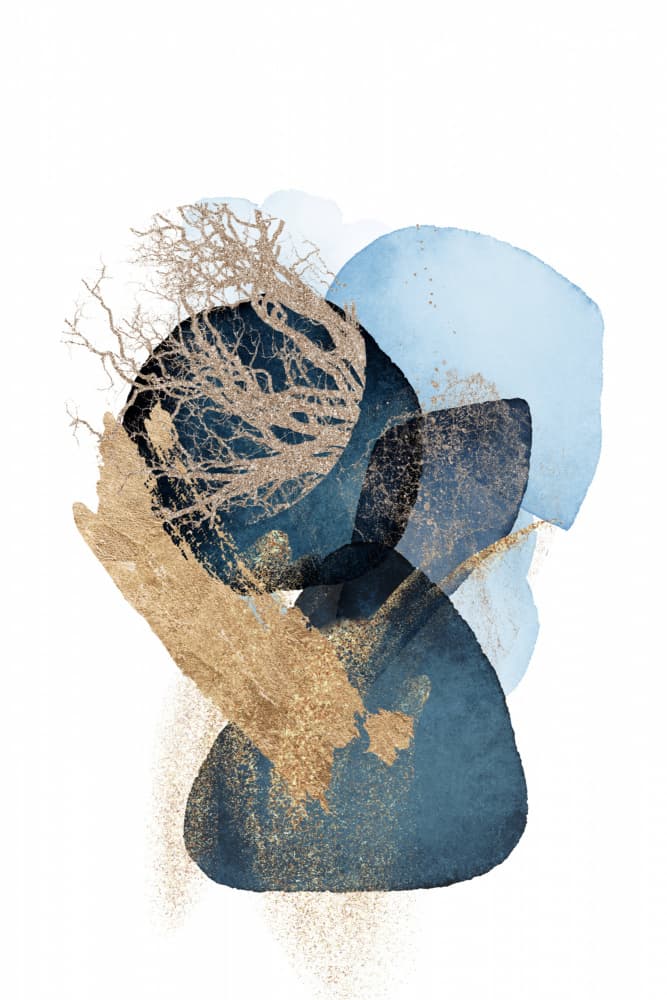 Indigo Gold Organic Shapes by Sally Ann Moss — canvas wall art