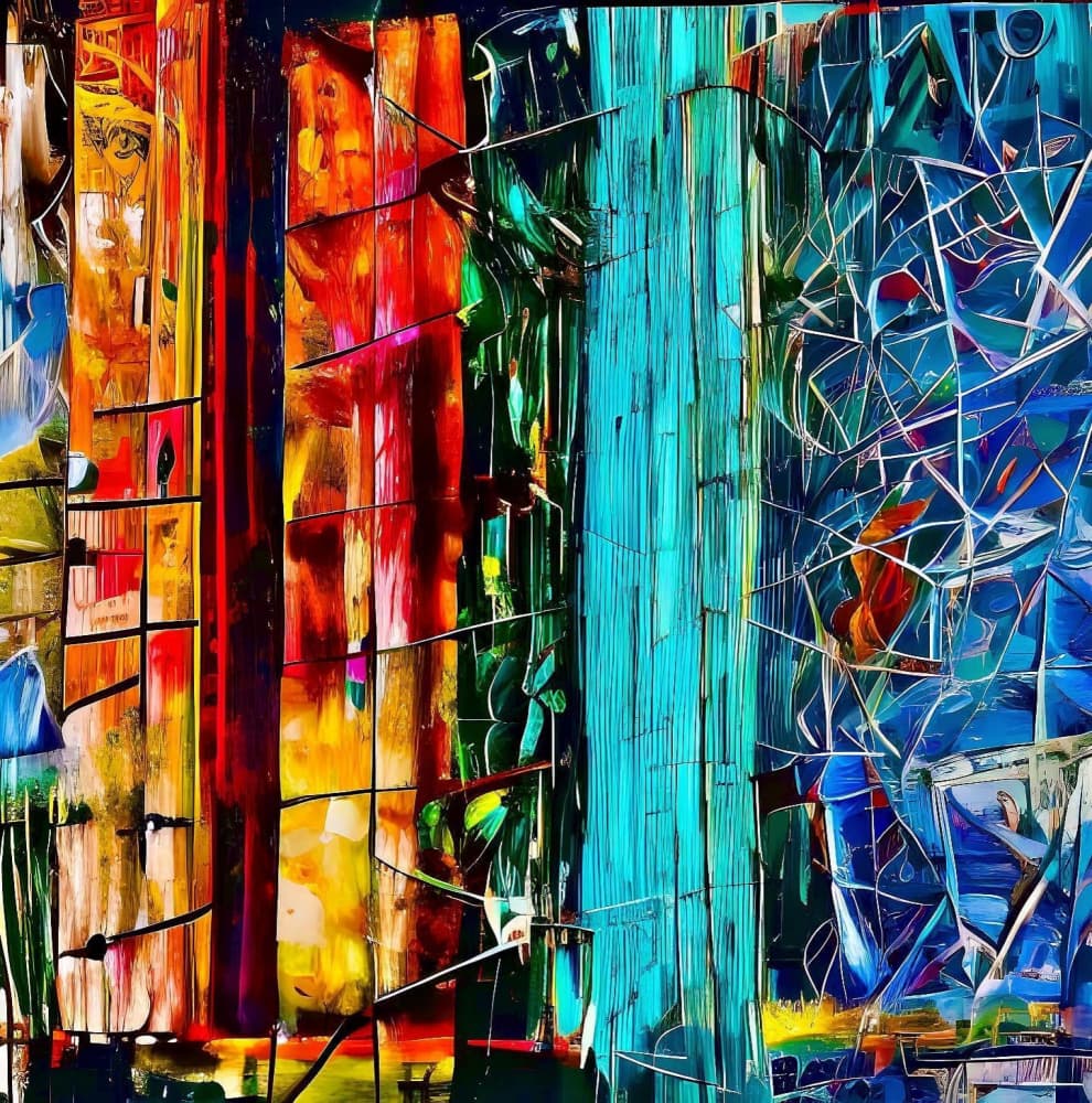 Colorful Glass Cityscape by mnemonixART — canvas wall art