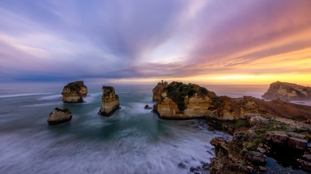 Twilight Sea Stacks by James Zhen Yu — canvas wall art