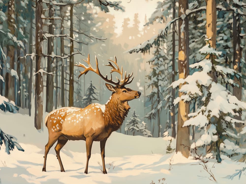 Elk in Snowy Woods by Jolly and Dash — canvas wall art