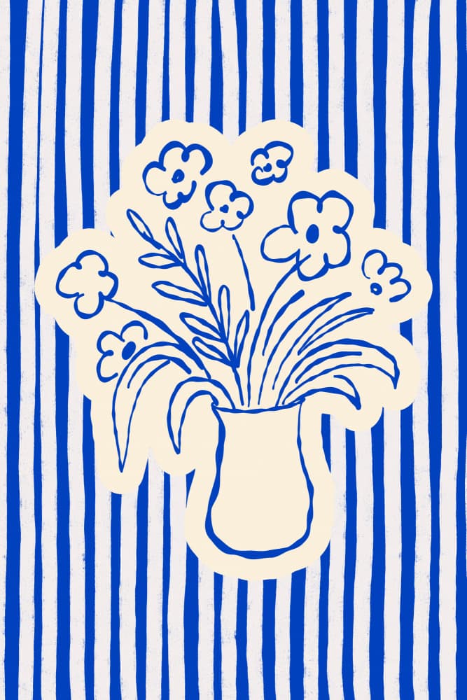 Blue Striped Floral Vase by Treechild — canvas wall art