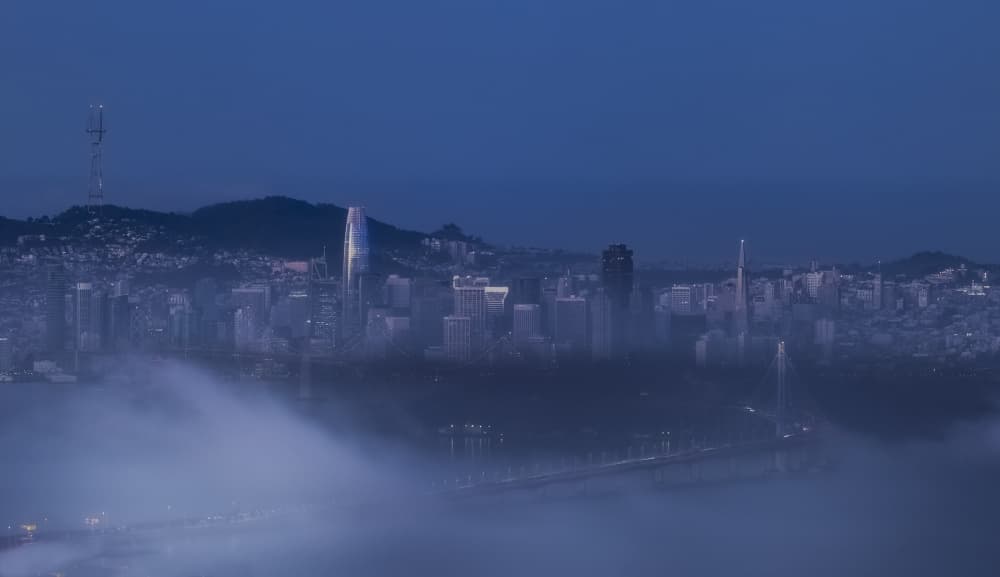 Misty San Francisco Skyline by Jenny Qiu — canvas wall art