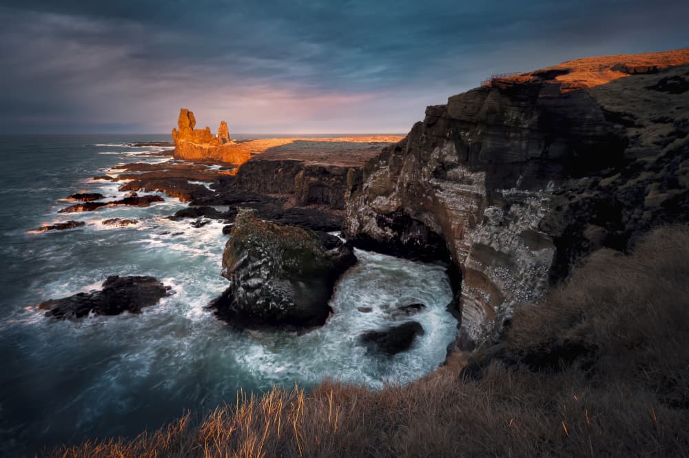 Golden Cliffs at Sunset by Martin Morávek — canvas wall art