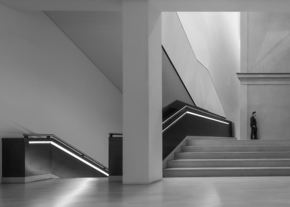 Man on Modern Staircase by Andy Dauer — canvas wall art