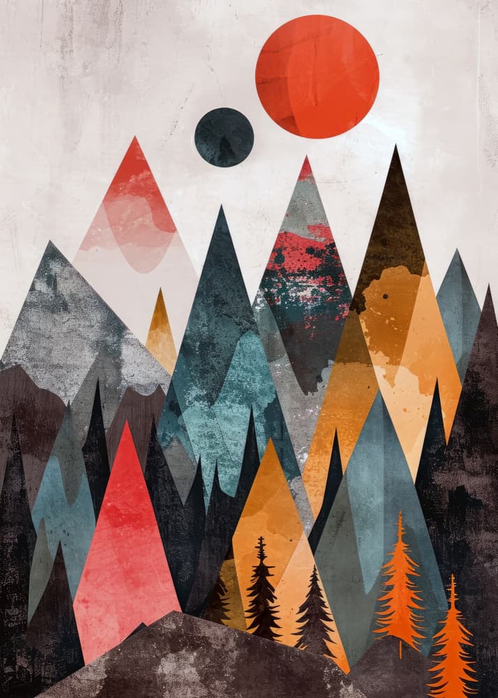 Geometric Peaks And Sun by Justyna Jaszke — canvas wall art