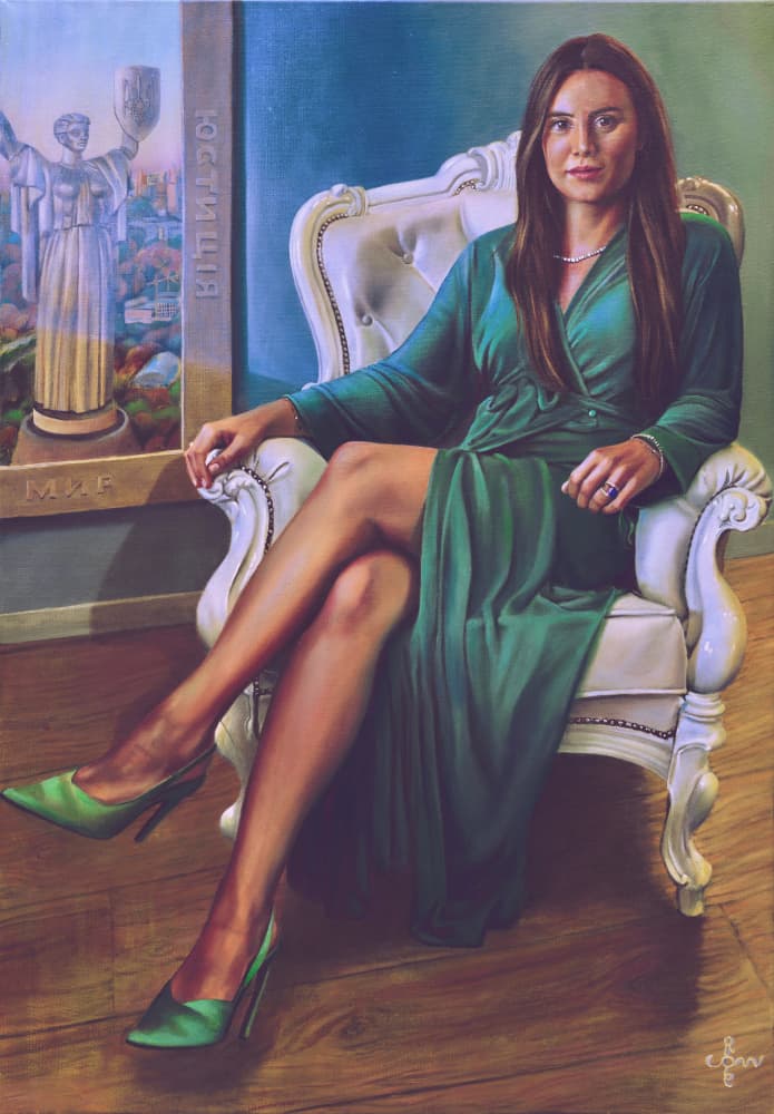 Elegant Woman in Green by Corné Akkers — canvas wall art