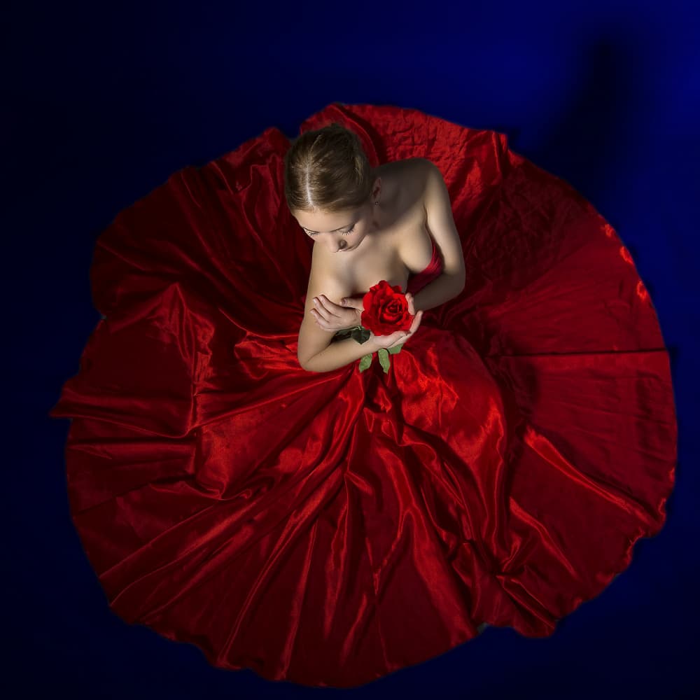 Woman Holding Red Rose by Ionel Onofras — canvas wall art