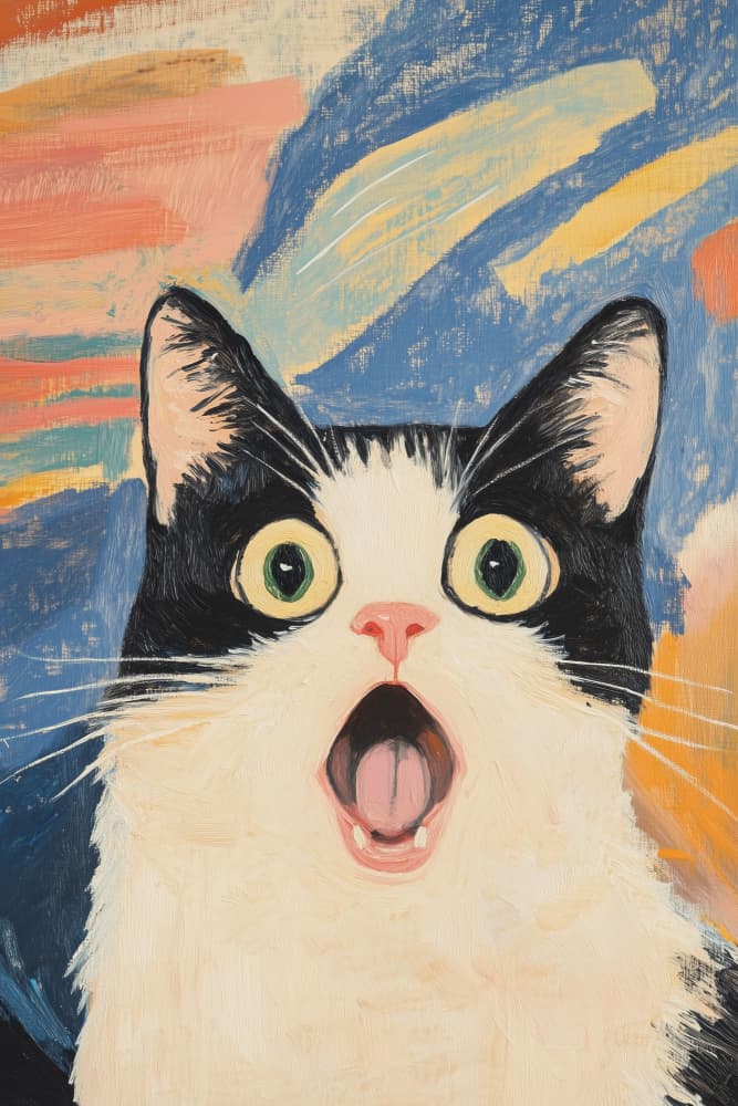 Shocked Tuxedo Cat by Melloi Art Prints — canvas wall art