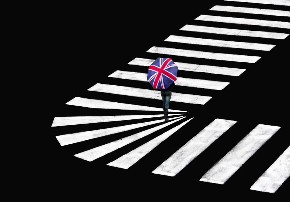 Bold Umbrella Crossing by Luciano Caturegli — canvas wall art
