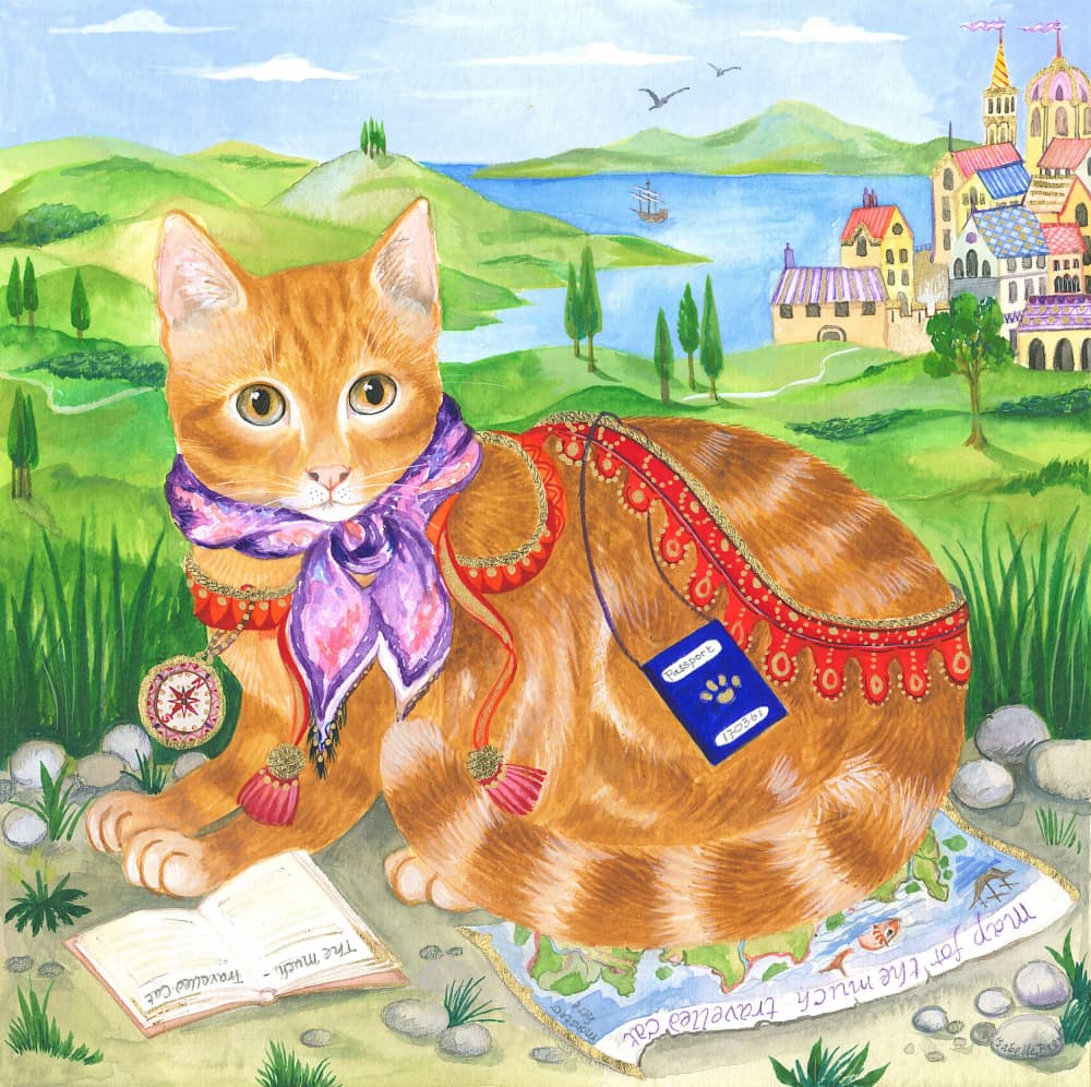 Cat Adorned With A Scarf And Compass by Isabelle Brent — canvas wall art
