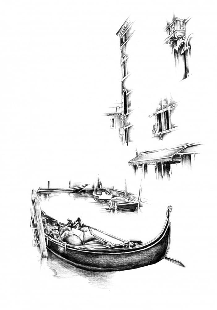 Venetian Gondola Sketch by Kulik — canvas wall art