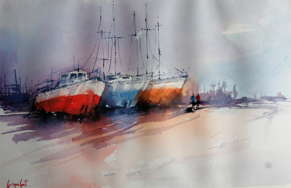 Colorful Docked Boats by Giorgio Gosti — canvas wall art