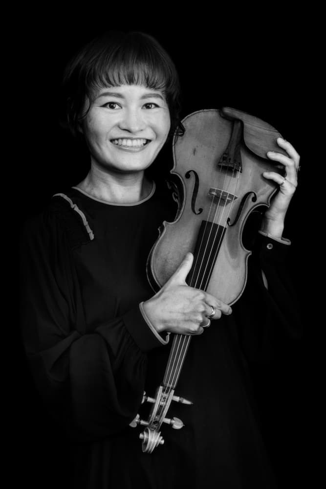 Smiling Violinist Portrait by Eiji Yamamoto — canvas wall art