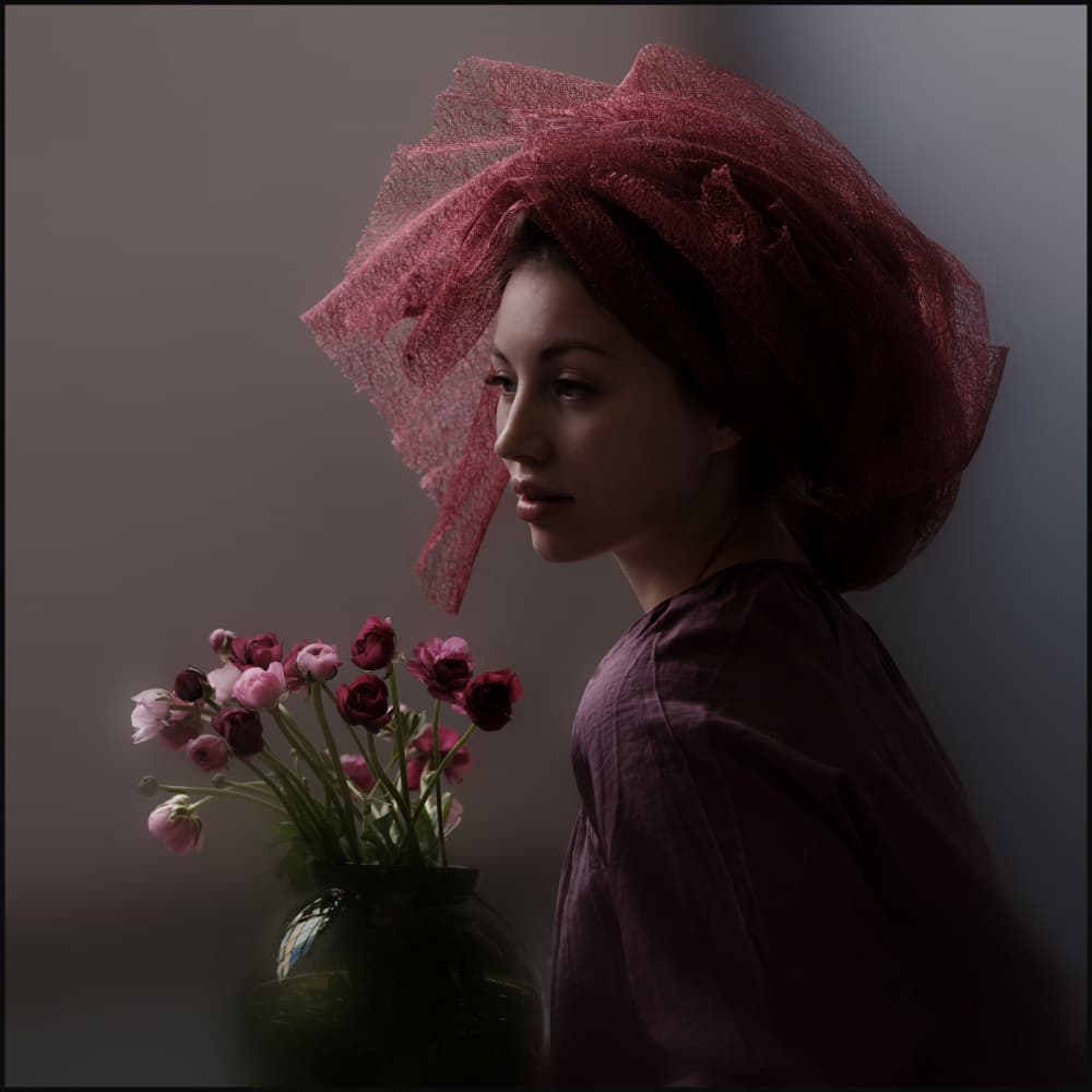 Pensive Woman With Flowers by Itzik Rabinovitz — canvas wall art