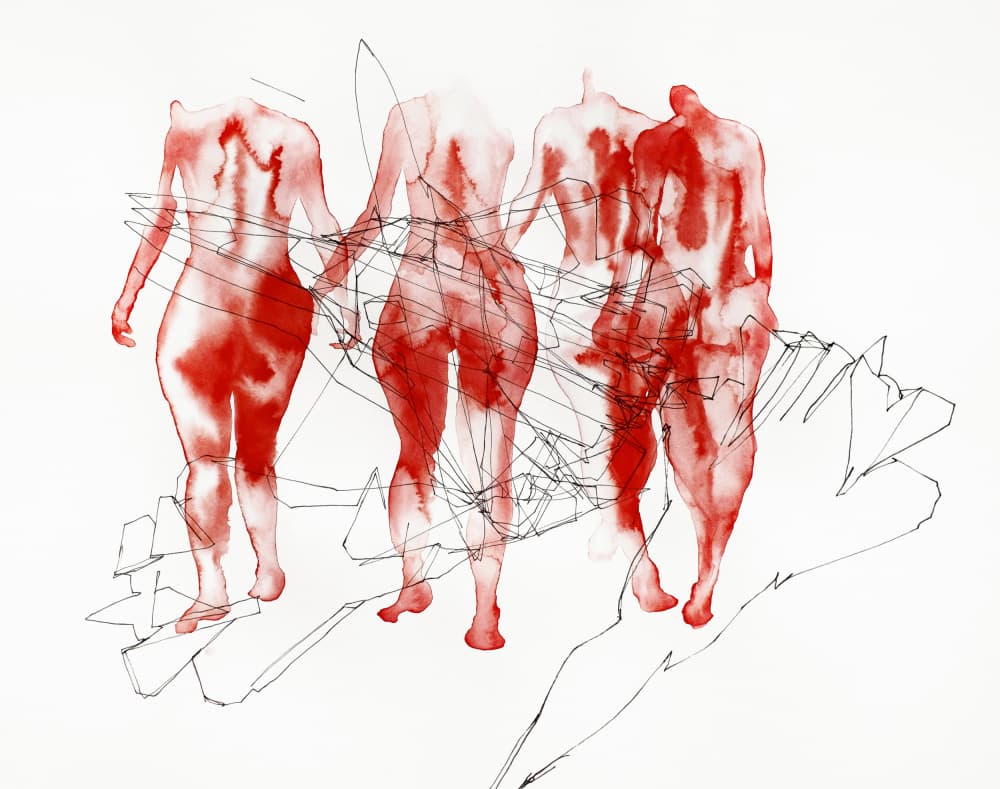 Red Walking Figures by Joshua Hoskins — canvas wall art