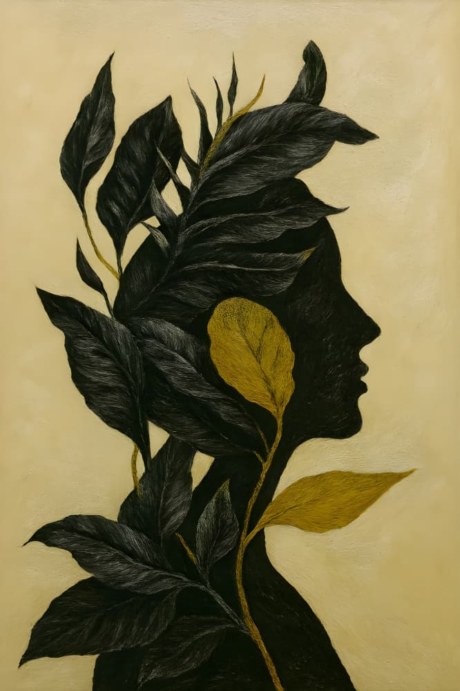 Golden Botanical Profile by HUGO — canvas wall art