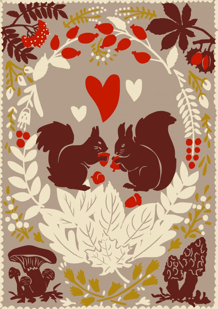 Loving Autumn Squirrels by Annick — canvas wall art