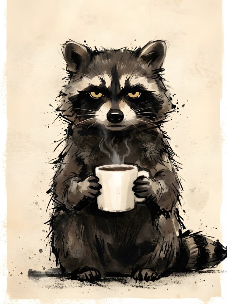 Grumpy Raccoon Coffee by HUGO — canvas wall art