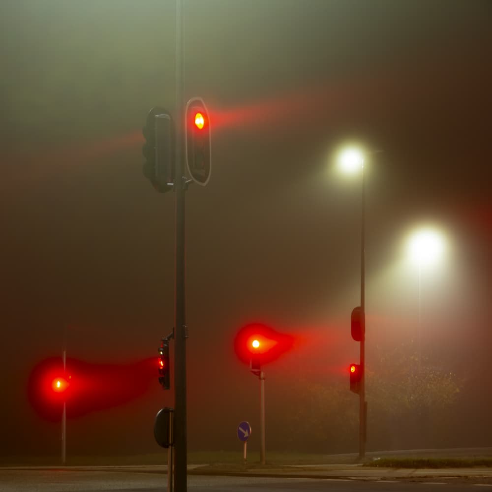 Red Lights In Fog by Leif Løndal — canvas wall art