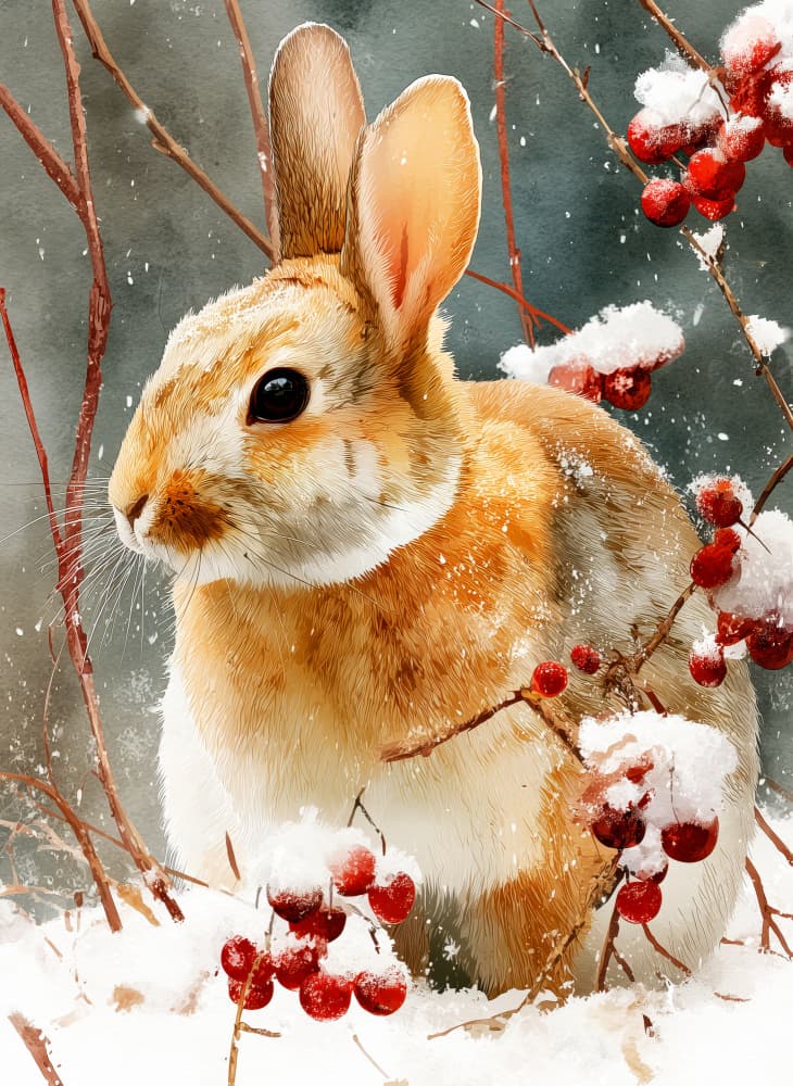 Winter Rabbit And Berries by Justyna Jaszke — canvas wall art