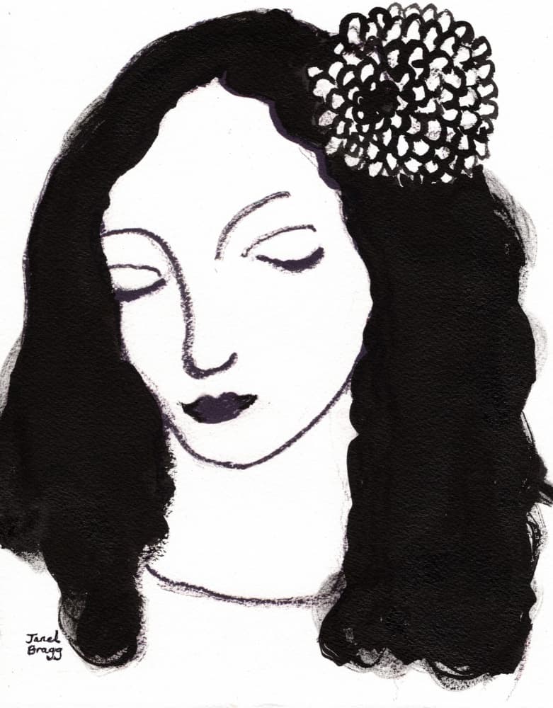Dreamy Woman with Flower by Janel Bragg — canvas wall art