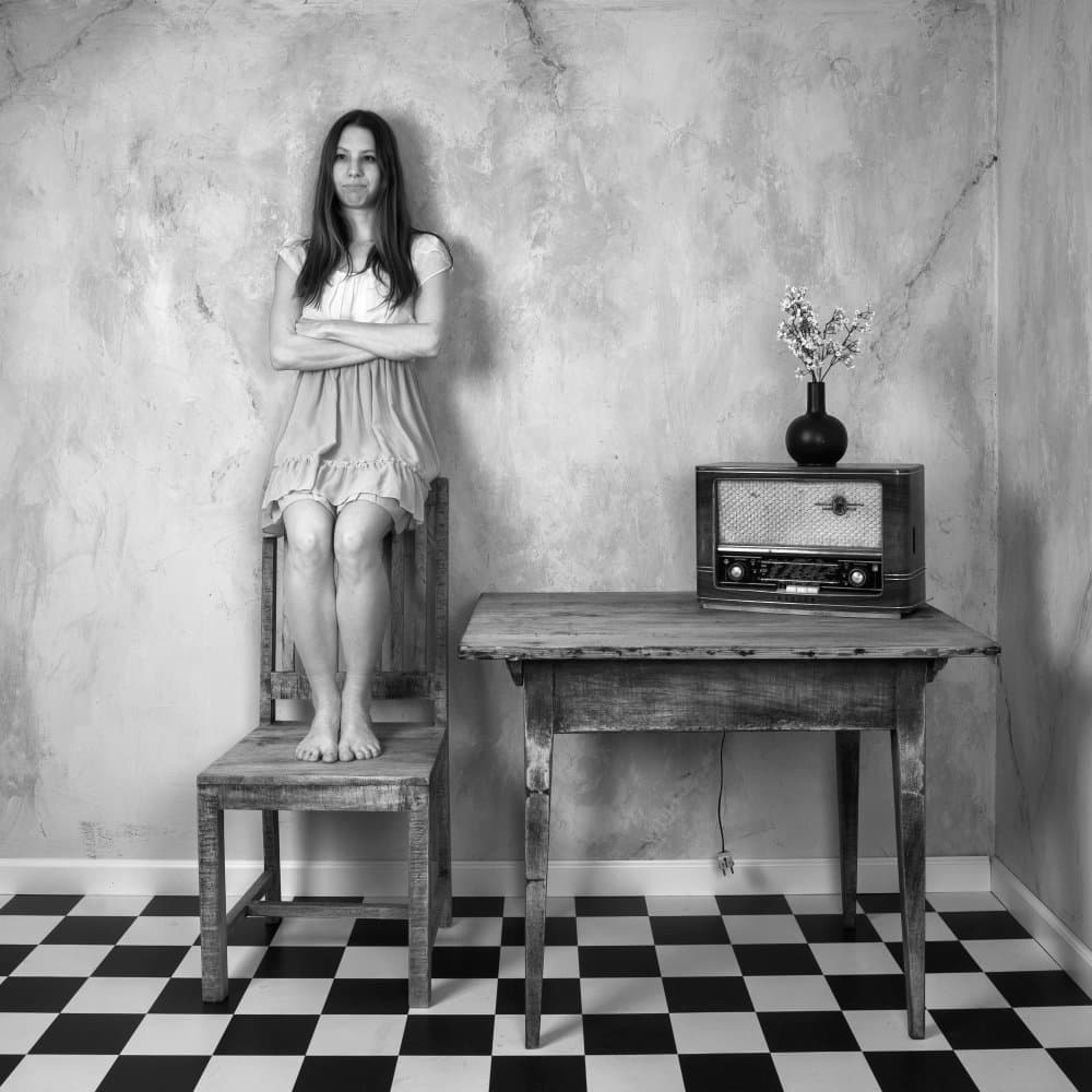 Woman and Vintage Radio by Ruth Franke — canvas wall art