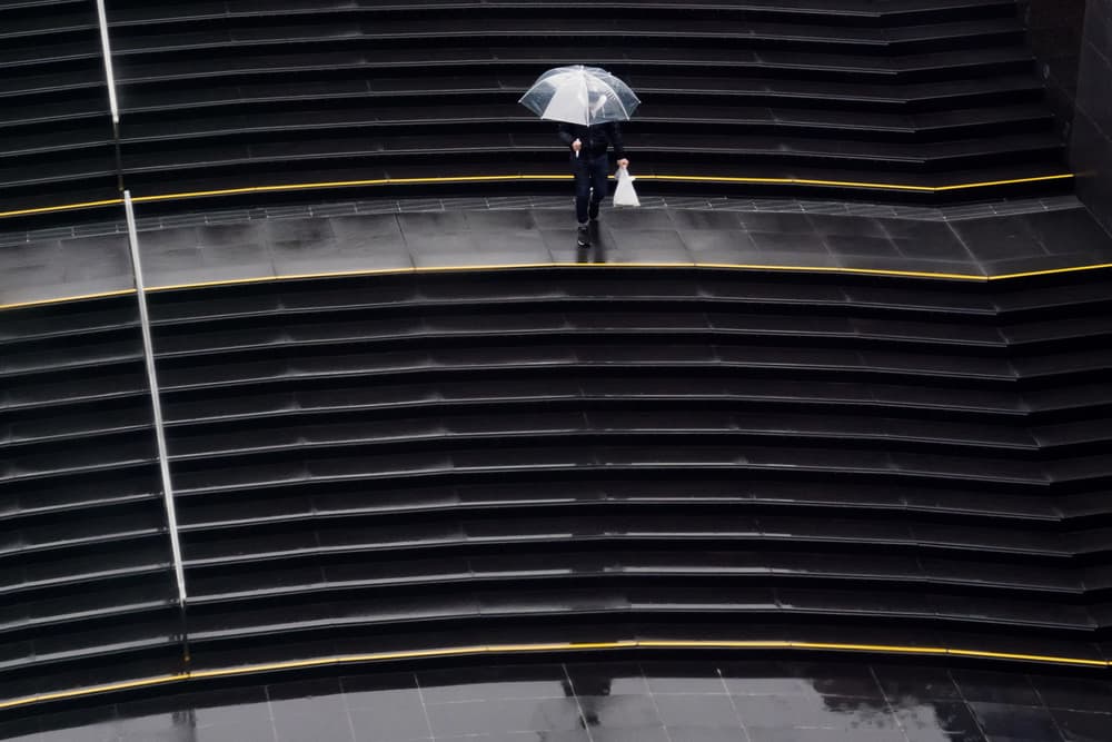 Solitary Figure on Modern Stairs by Haruyo Sakamoto — canvas wall art