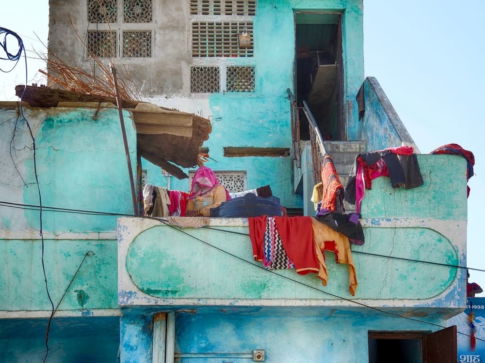 Teal Balcony Life India by Roxana Labagnara — canvas wall art
