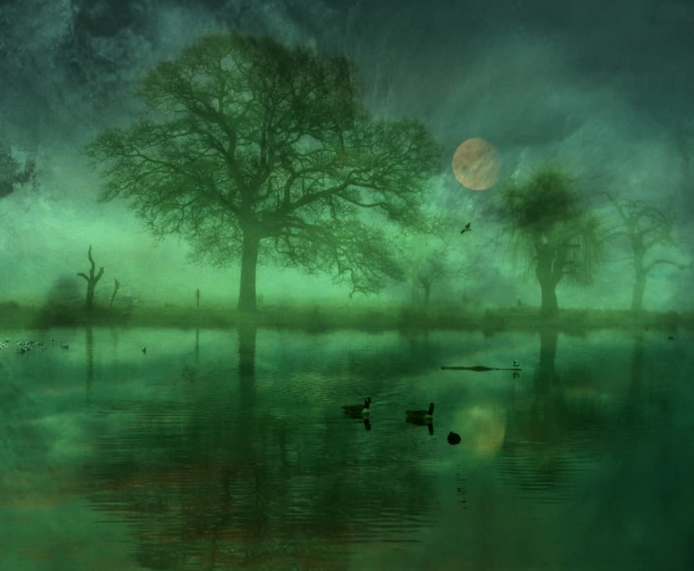 Eerie Moonlit Misty Lake by Robert Fabrowski — canvas wall art