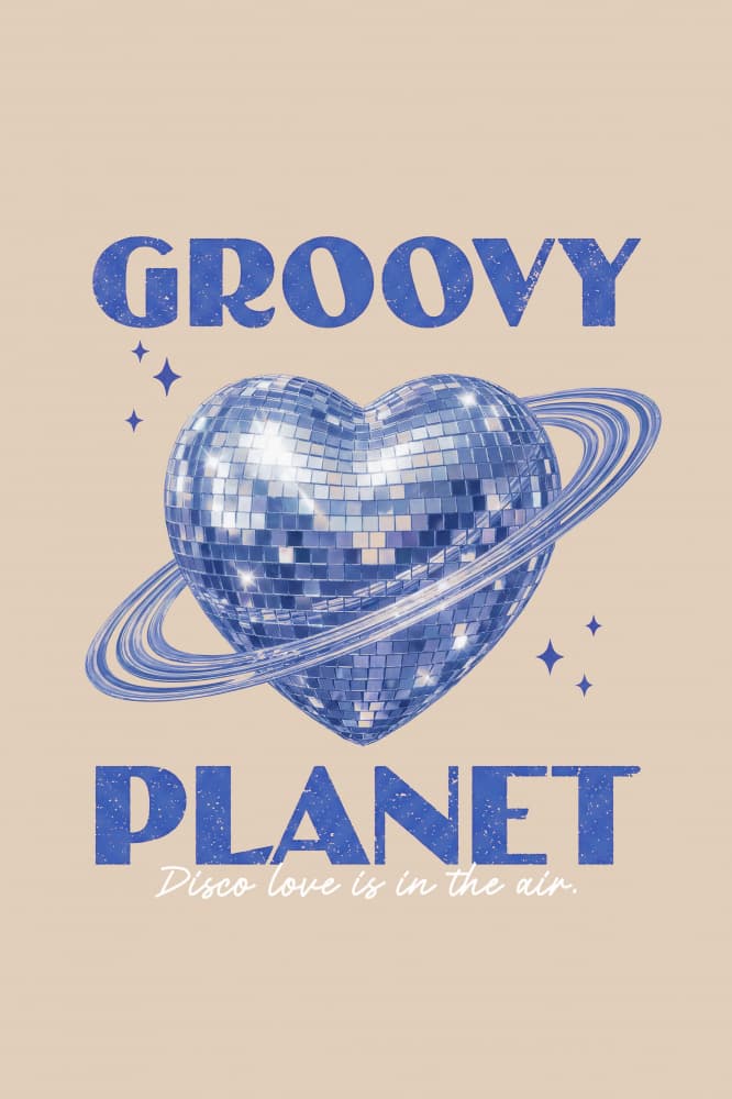 Groovy Disco Heart Planet by Melloi Art Prints — canvas wall art