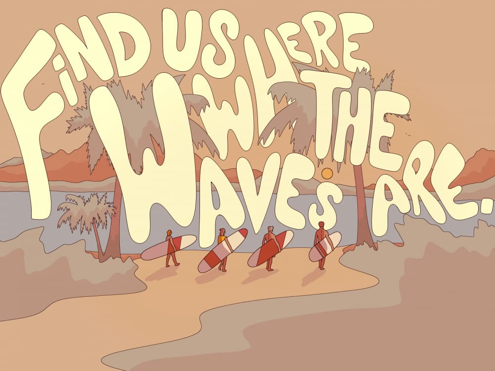 Retro Beach Surfers by Stephen Wade — canvas wall art