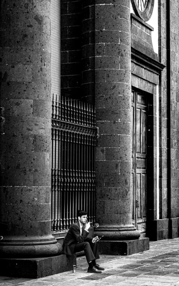 Smoking Man City Columns by Montserrat Alviani — canvas wall art