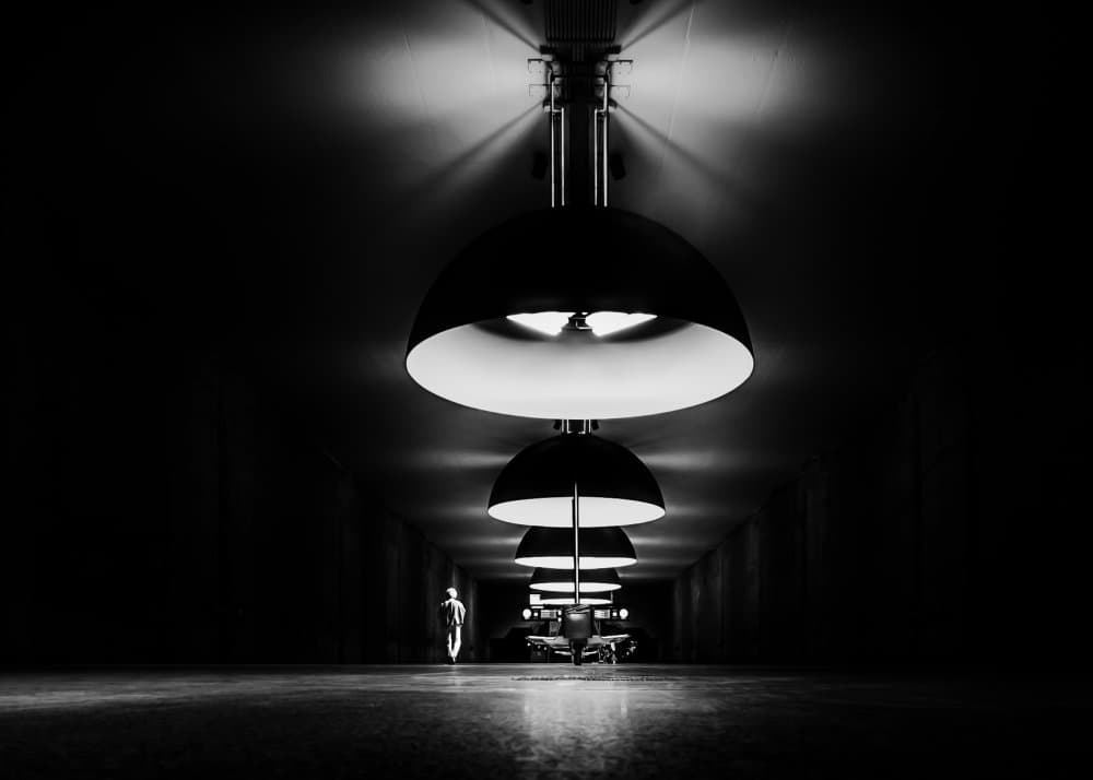 Monochrome Hallway Glow by Andy Dauer — canvas wall art