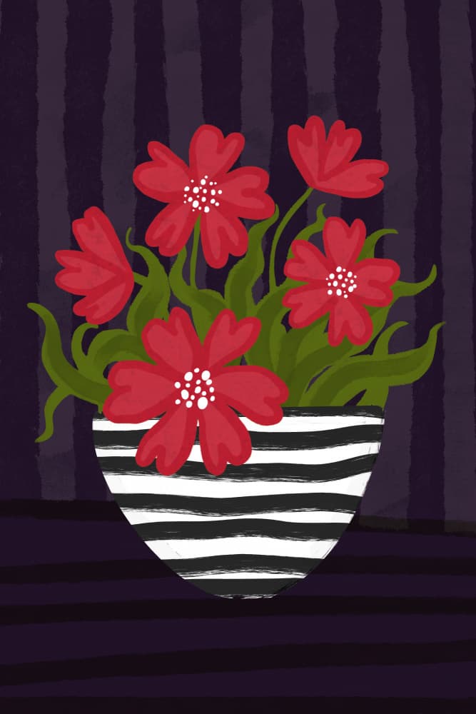 Red Flowers Striped Vase by EMELIEmaria — canvas wall art